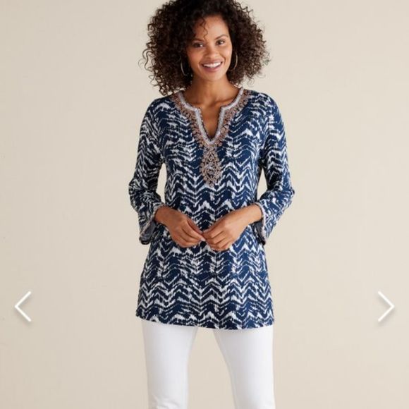 Soft Surroundings Kira Beaded Midnight Blue Tunic Size XL - Picture 1 of 8